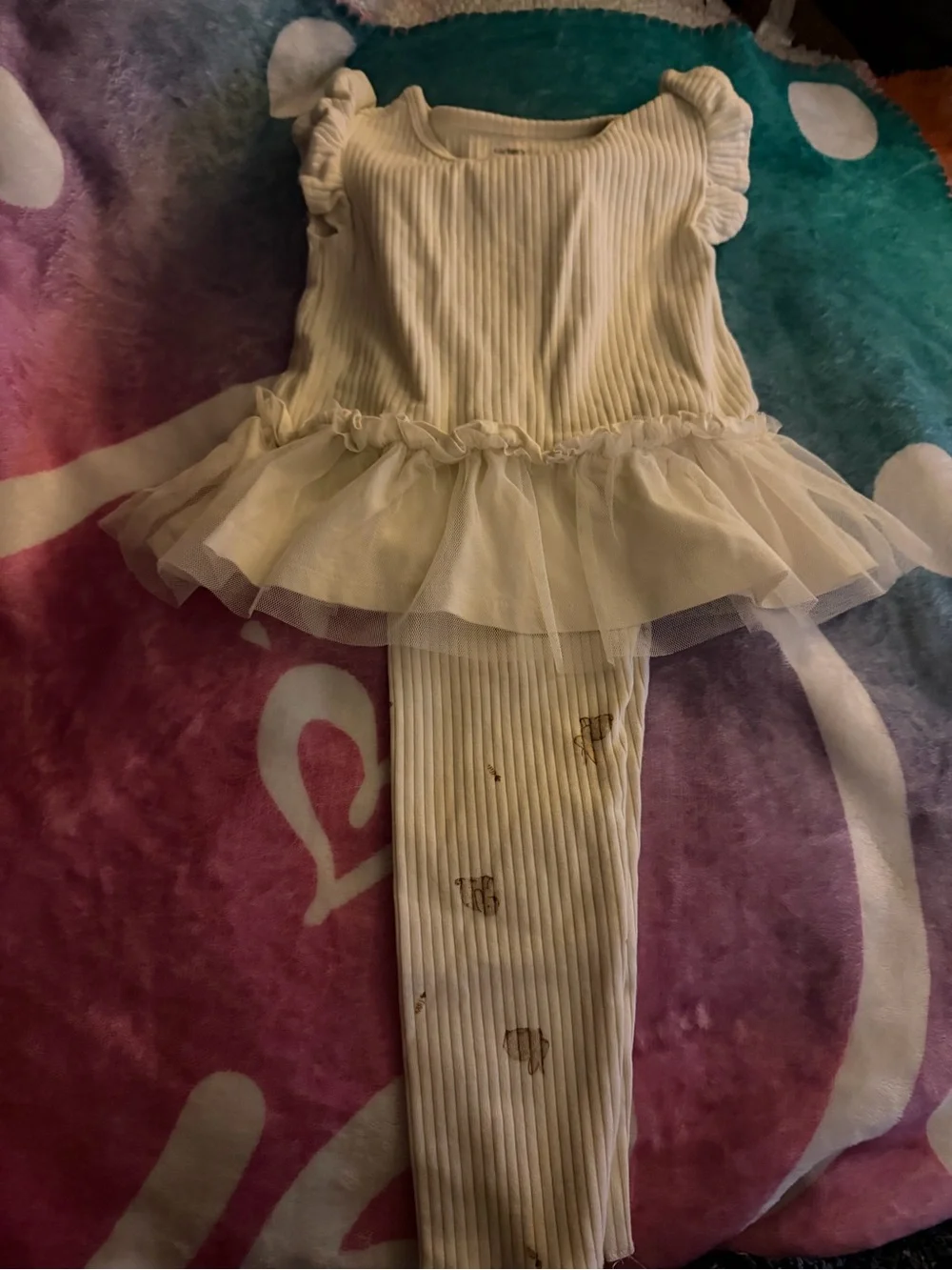 Carter's Cream Ribbed Tutu Legging Set with Gold Heart Accents